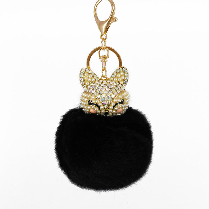 Civet cat diamond hair ball keychain