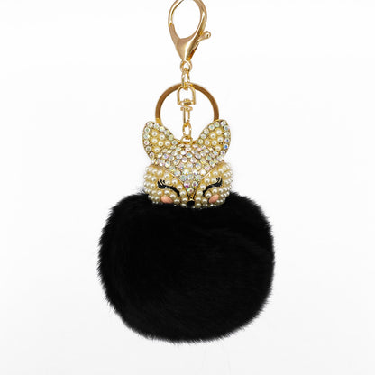 Civet cat diamond hair ball keychain